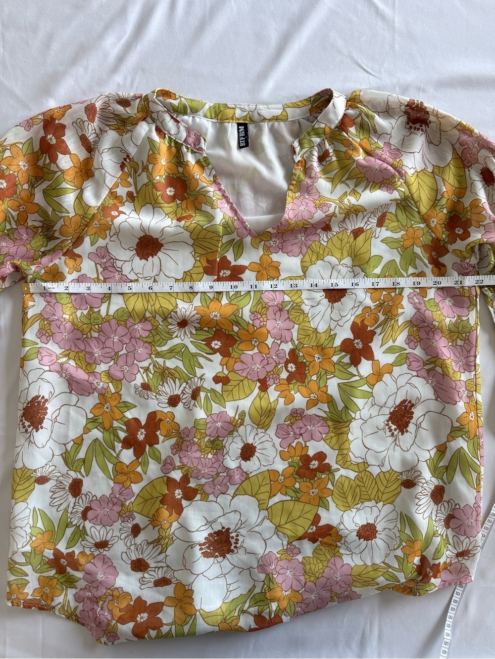 BYFBM Floral V-Neck Balloon Sleeve Blouse in Yellow & Orange - Picture 8 of 9